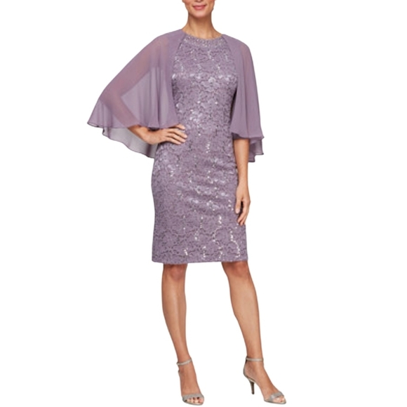 SLNY Dress, Size 14, Luxe Lilac, Sequins & Floral Lace, Sleeveless wCaplet, NEW! - Picture 1 of 14